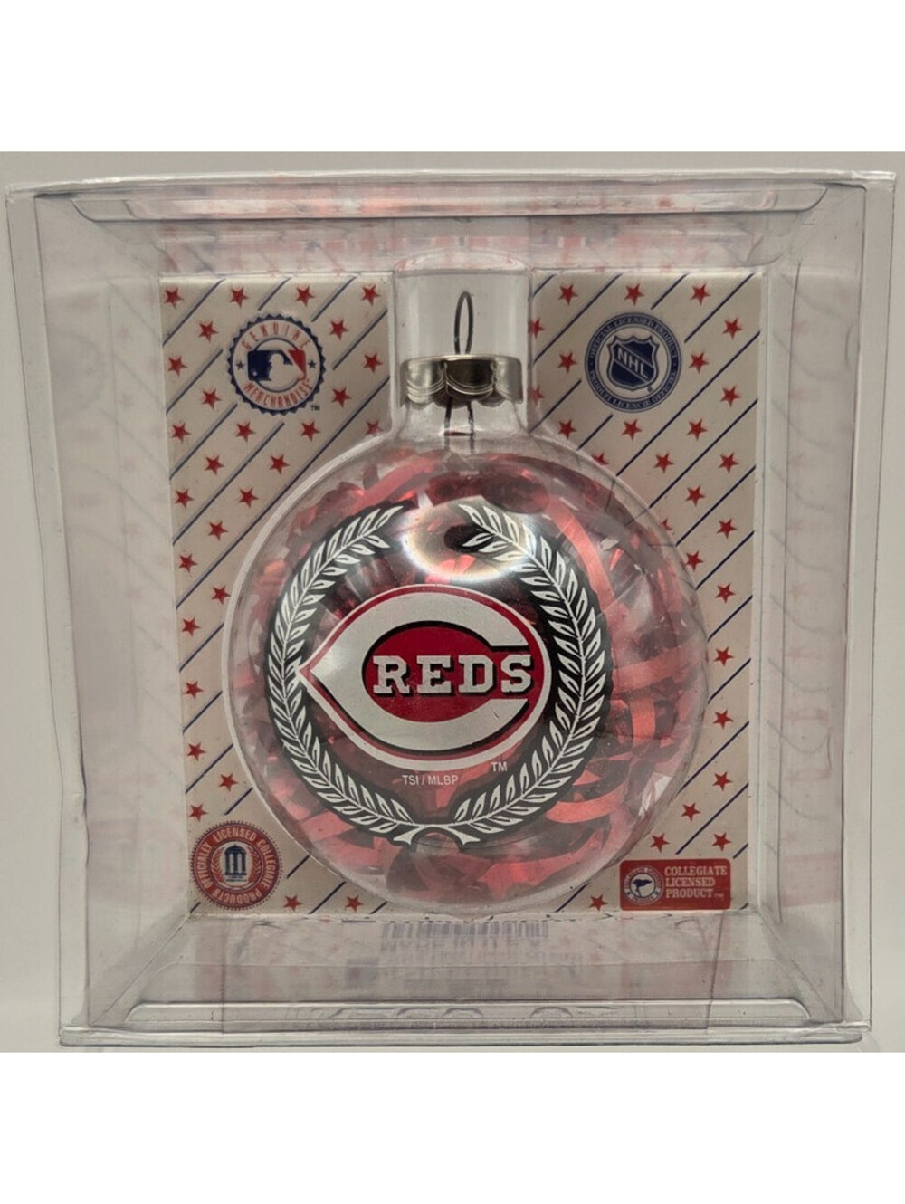 Vintage Cincinnati Reds Topperscot Glass Tinsel Christmas Ornament NIP